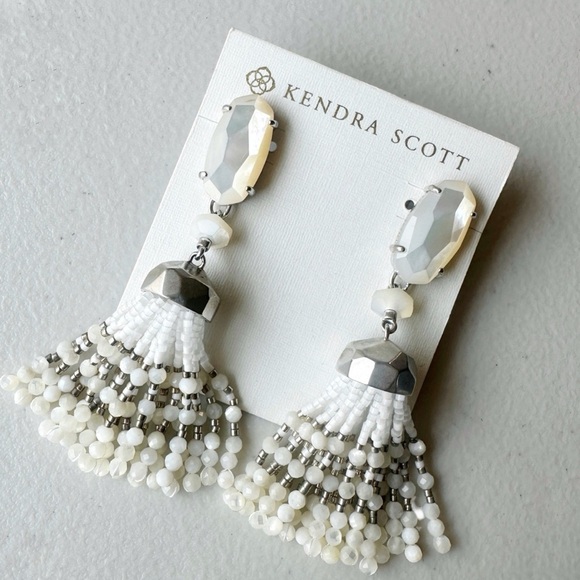 Kendra Scott Dove Tassel Statement Earrings in White Silver Dove - Picture 1 of 6